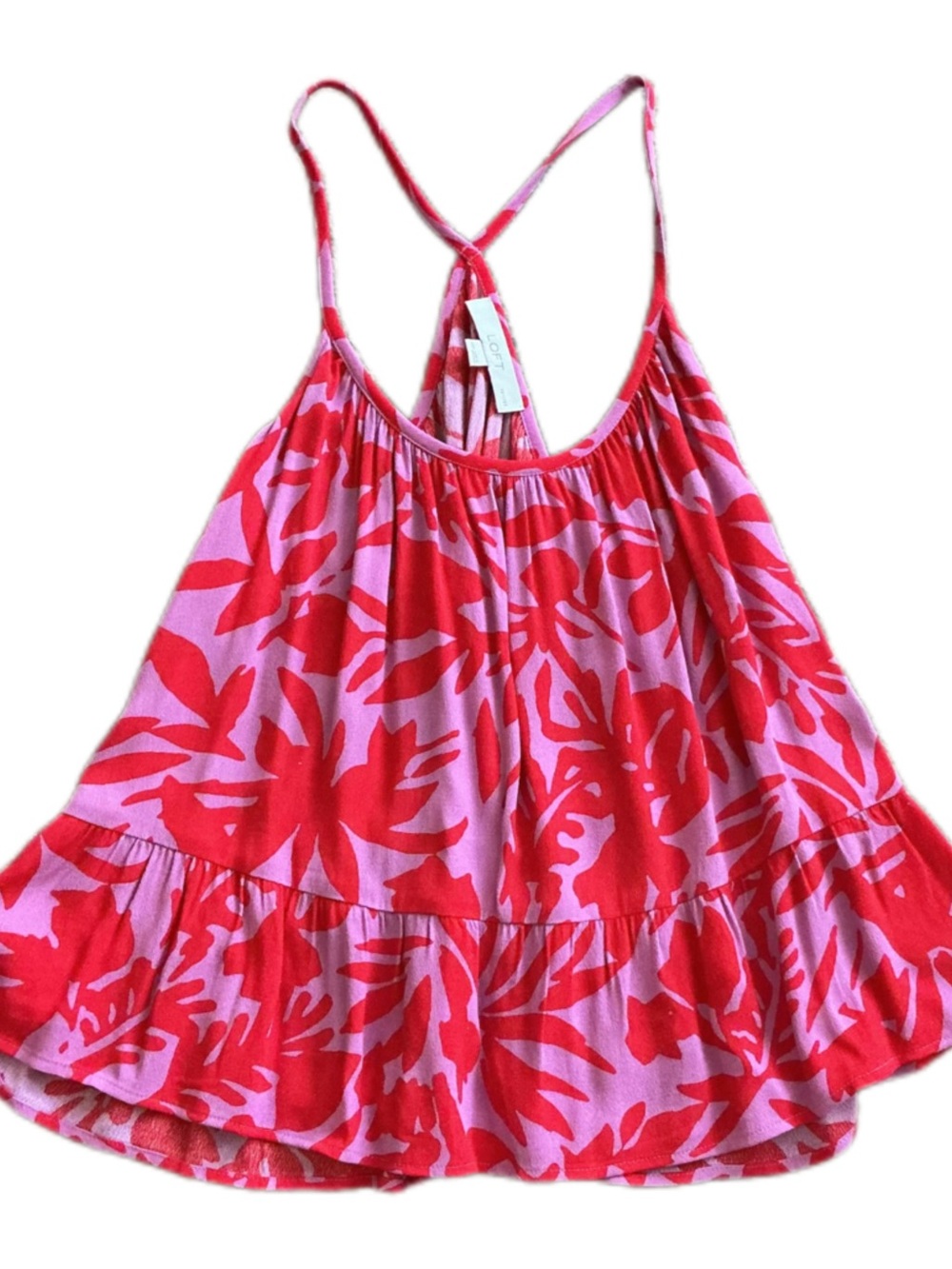 LOFT Lavender and Red Floral Spaghetti-Strap Racerback Camisole - Picture 3 of 5